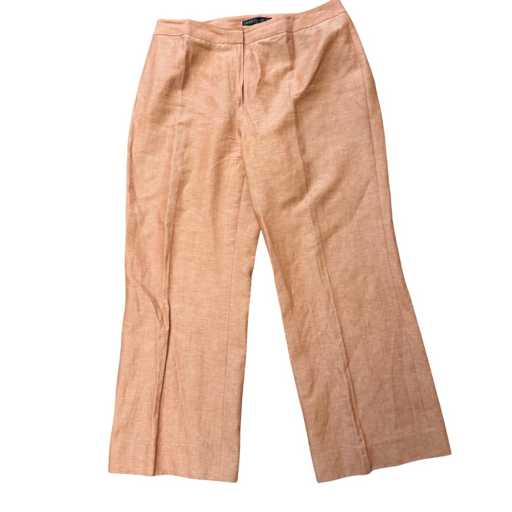 Lafayette 148 Womens Wide Leg Cropped Linen Wool Blend Trousers Light Orange